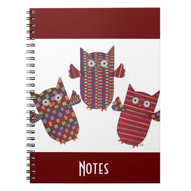 Cuaderno Tres portátiles de búhos rojas (Frente)
