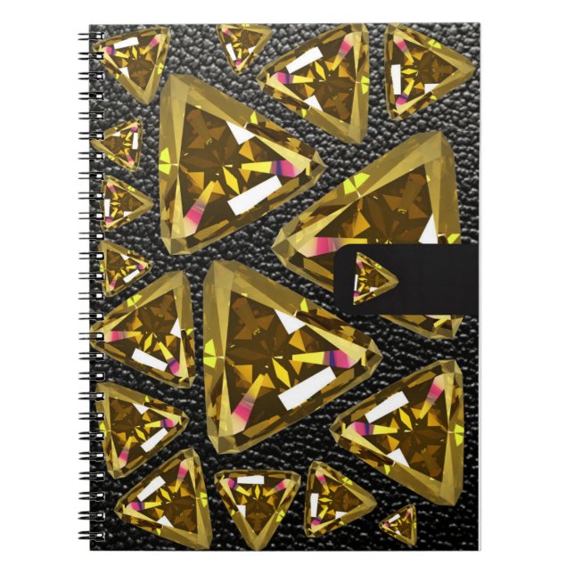 Cuaderno triángulo amarillo gemas y cuero (Frente)