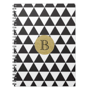 Cuaderno Triángulos en negro y blanco y glamour dorado Chic