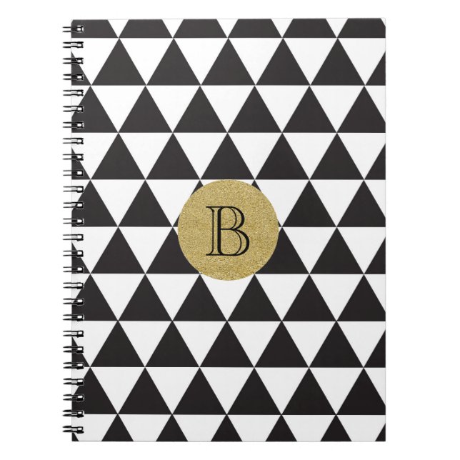 Cuaderno Triángulos en negro y blanco y glamour dorado Chic (Frente)