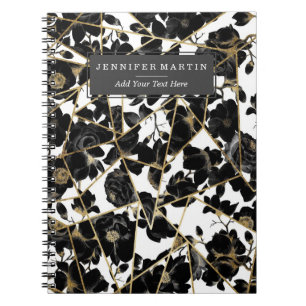 Cuaderno Triángulos florales negros abstractos geométricos
