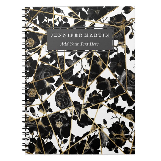 Cuaderno Triángulos florales negros abstractos geométricos (Frente)