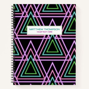 Cuaderno Triángulos Geométricos Retro de Neón Color Negro d