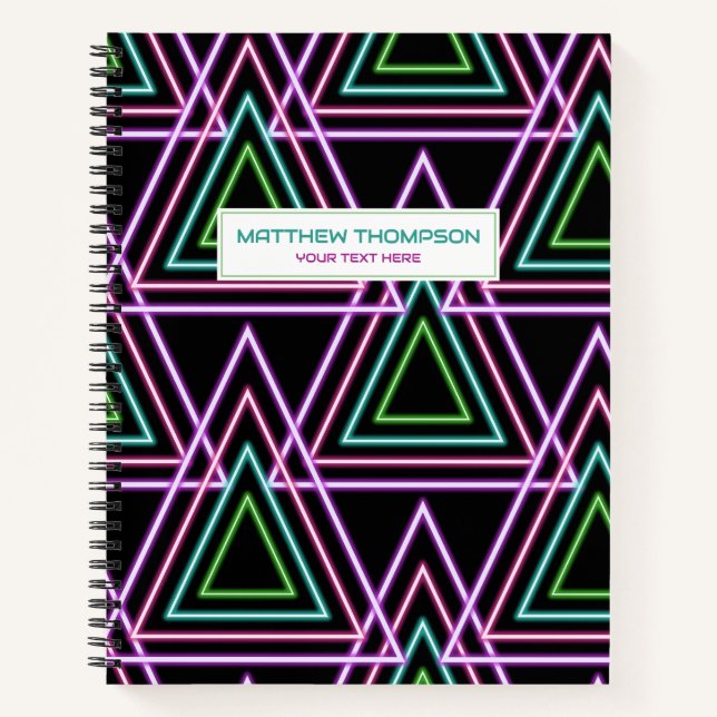 Cuaderno Triángulos Geométricos Retro de Neón Color Negro d (Anverso)