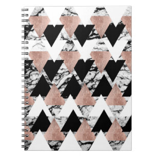 Cuaderno Triángulos negros modernos del oro del rosa blanc