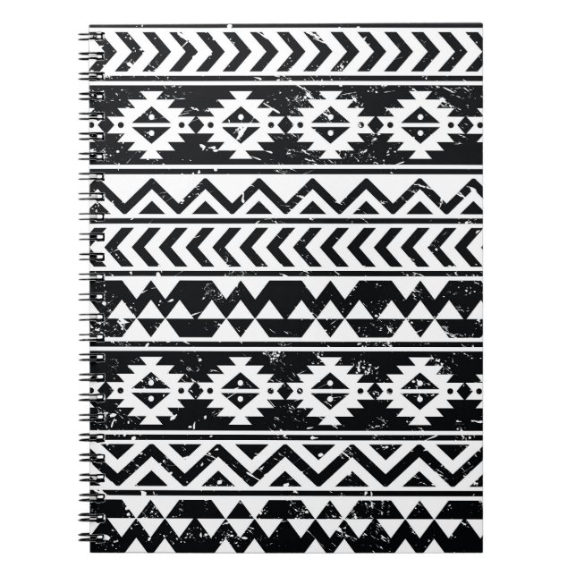 Cuaderno Tribal azteca: patrón blanco grunge. (Frente)