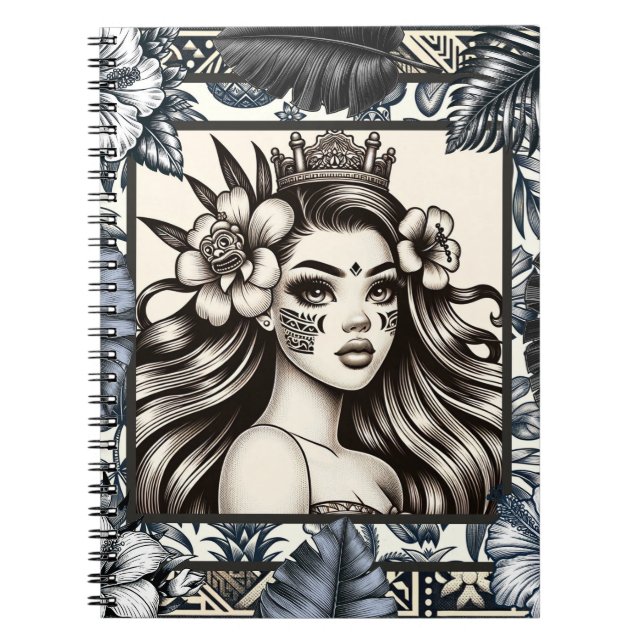Cuaderno Tribal floral azul Princesa Polinesia (Frente)