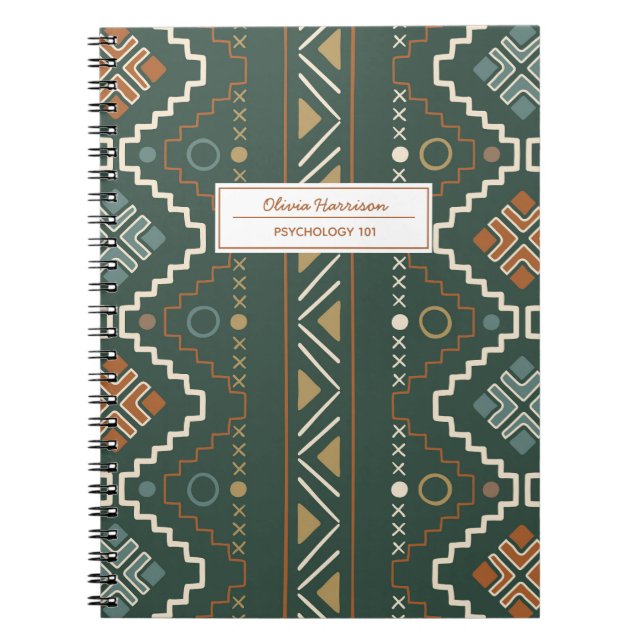 Cuaderno Tribal Mudcloth Nombre y sujeto azteca (Frente)