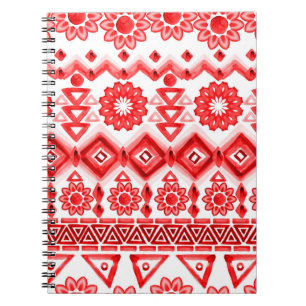 Cuaderno Tribus rojas, acuarela, patrón étnico.