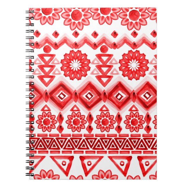 Cuaderno Tribus rojas, acuarela, patrón étnico. (Frente)