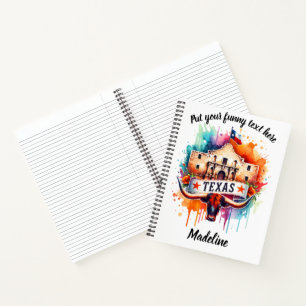 Cuaderno Tributo a Texas con Álamo y longhorn