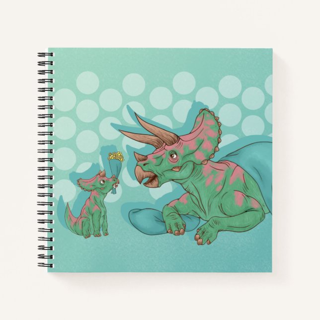 Cuaderno Triceratops dando flores (Anverso)