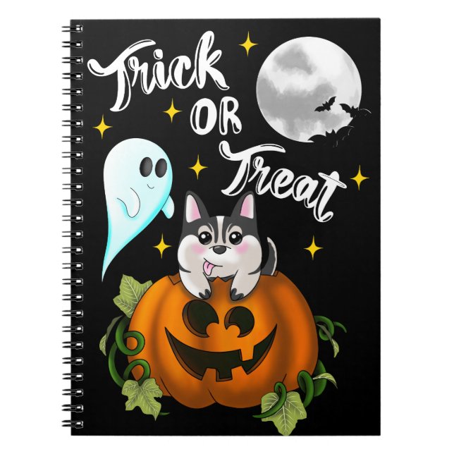 Cuaderno Trick o tratar a Perro de Halloween blanco (Frente)