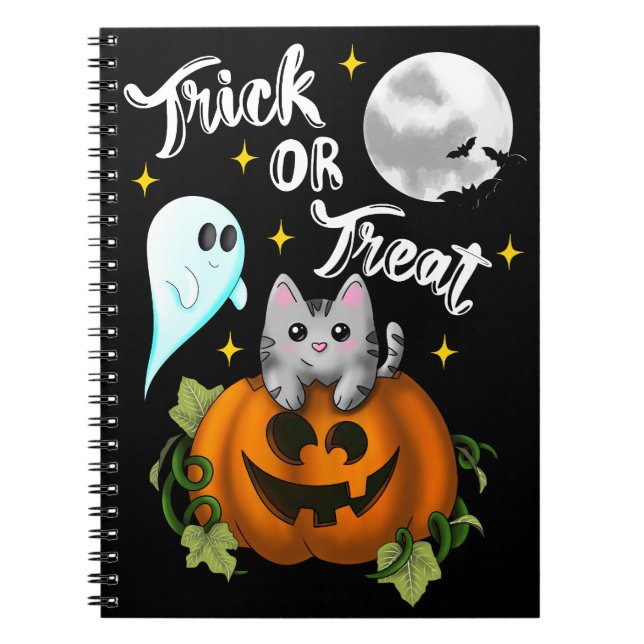Cuaderno Trick or treat Halloween cat white (Frente)