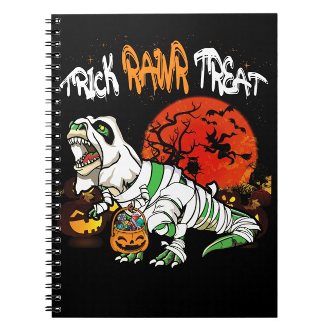 Cuaderno Trick Rawr Tret Halloween Dinosaur T Rex Pumpkin (Frente)