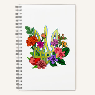 Cuaderno tridente tryzub de la heráldica ucraniana con flor