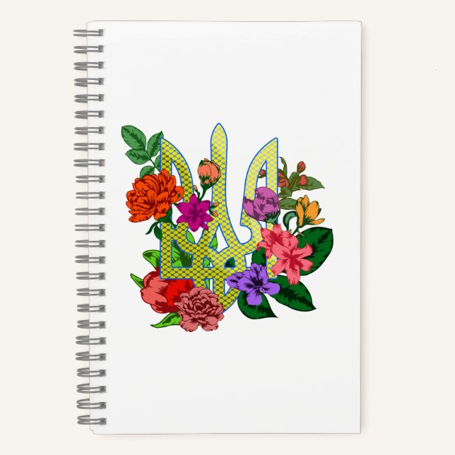 Cuaderno tridente tryzub de la heráldica ucraniana con flor (Anverso)
