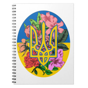 Cuaderno Tridente ucraniano y bandera de Ucrania con flores