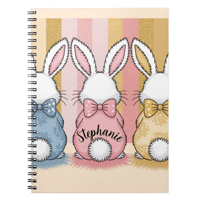 Cuaderno Trío de 3 conejos, nombre personalizado (Frente)