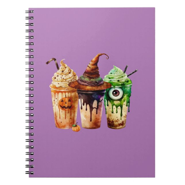 Cuaderno Trío de acuarela para beber café de Halloween (Frente)