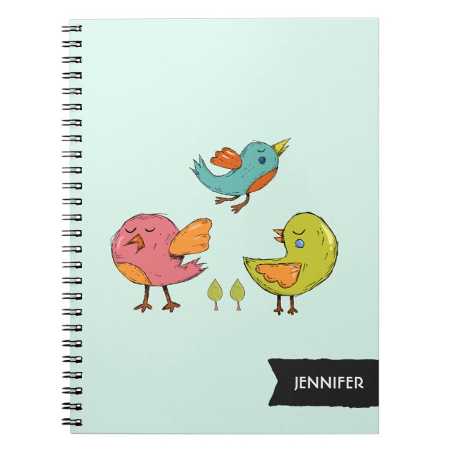 Cuaderno Trío de aves coloridas y mullidas (Frente)