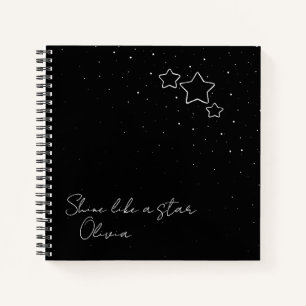 Cuaderno Trío de estrellas en blanco y negro con mensaje y 