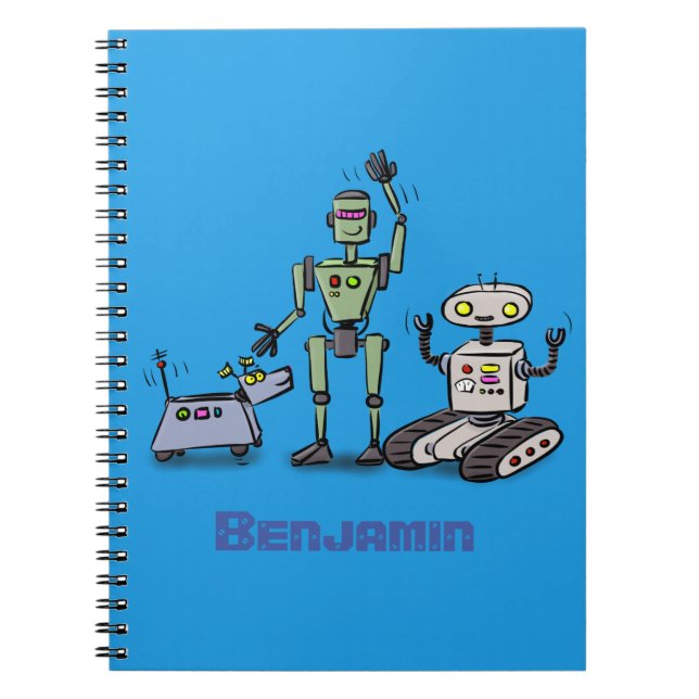 Cuaderno Trío de robots lindos y felices dibujo animado (Frente)