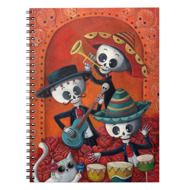 Cuaderno Trío del Mariachi de Dia de Los Muertos Skeleton (Frente)