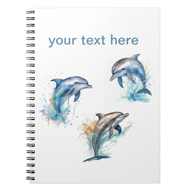 Cuaderno Trío delfín acuarela, personalizado (Frente)