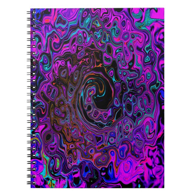 Cuaderno Trípedo negro y magenta retro líquido giratorio (Frente)
