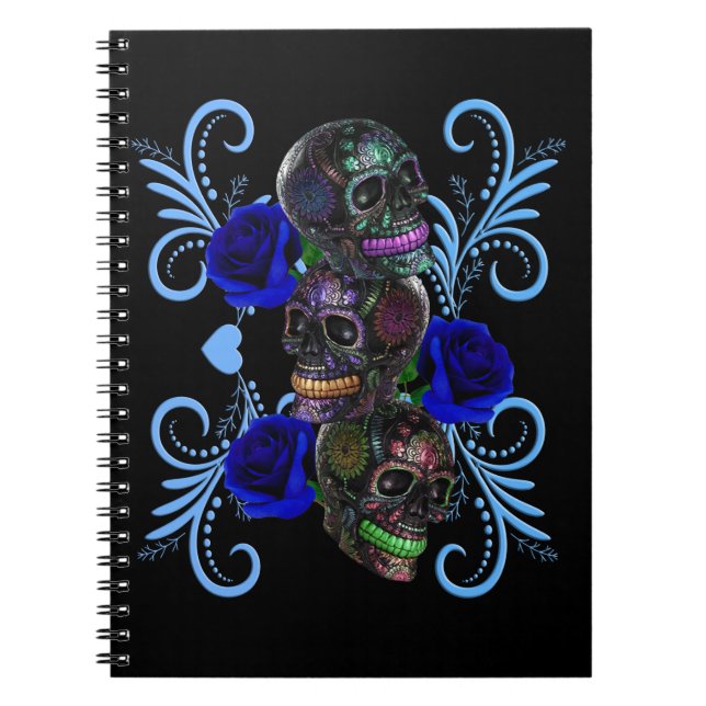Cuaderno Triple Día Negro De Los Calaveros Muertos Rosas Az (Frente)