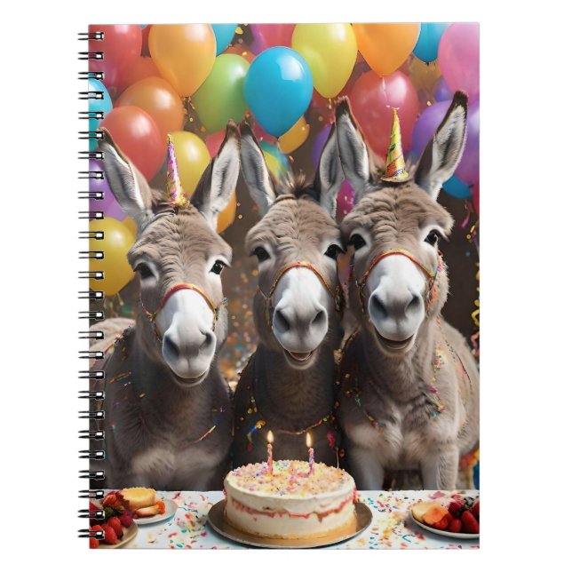 Cuaderno Triple la alegría: Bash de cumpleaños de Donkey Tr (Frente)