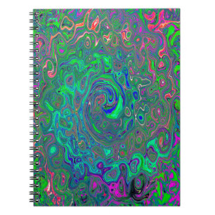 Cuaderno Trippy Chartreuse and Blue Retro Liquid Swirl