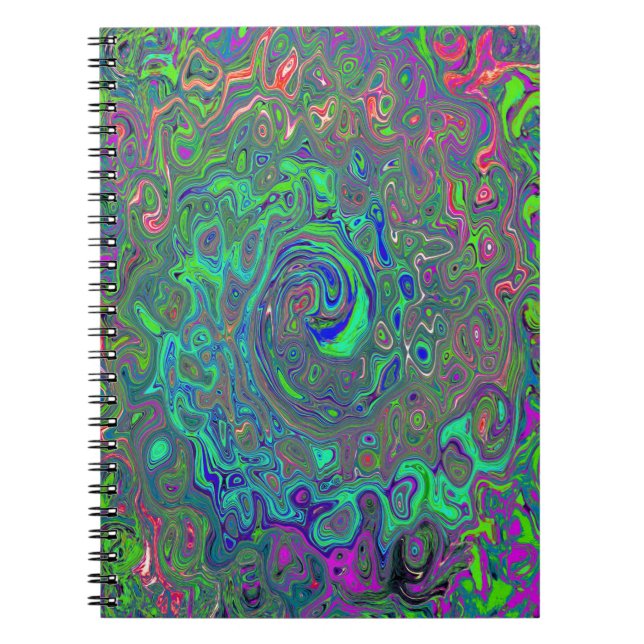 Cuaderno Trippy Chartreuse and Blue Retro Liquid Swirl (Frente)
