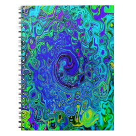 Cuaderno Trippy Violet Blue Abstract Retro Liquid Swirl