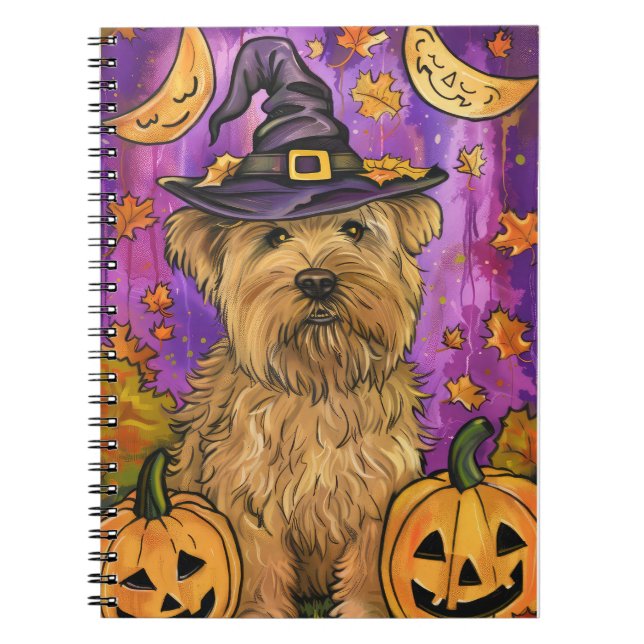 Cuaderno Triste Wheaten Terrier Dog Halloween Bruja Calabaz (Frente)