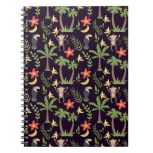 Cuaderno Tropical animals seamless pattern monkey & macaw
