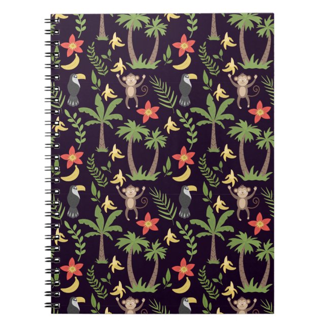 Cuaderno Tropical animals seamless pattern monkey & macaw (Frente)