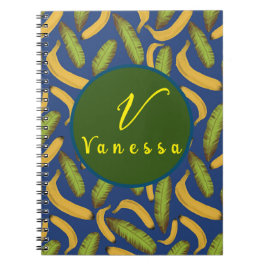 Cuaderno Tropical Banana Hoja Azul Monograma Letra 