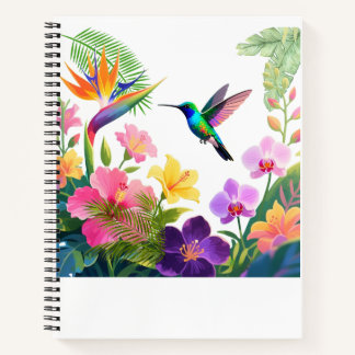 Cuaderno Tropical Blooms Watercolor Hummingbird Design