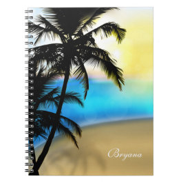 Cuaderno tropical de playa y palmeras diurnas