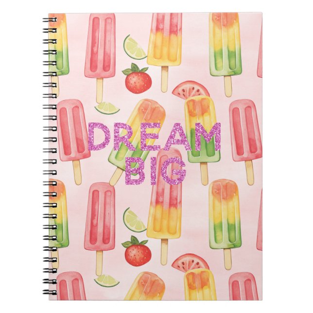 Cuaderno Tropical Fruit Popsicles Pink Dream Glitter Quote (Frente)