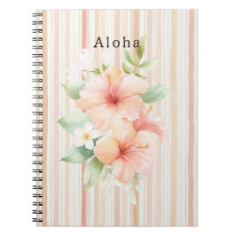 Cuaderno Tropical Hibiscus Floral Rayas Crema Rubor Melocot