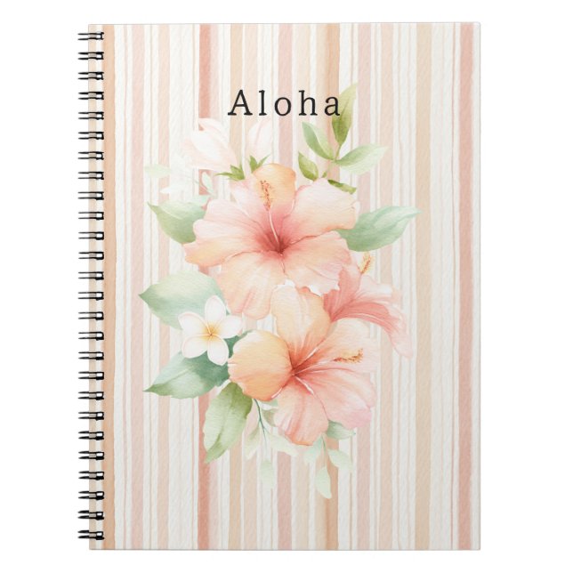 Cuaderno Tropical Hibiscus Floral Rayas Crema Rubor Melocot (Frente)