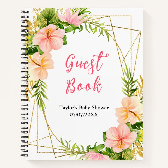 Cuaderno Tropical Jungle Floral Baby Shower Guest Book (Anverso)