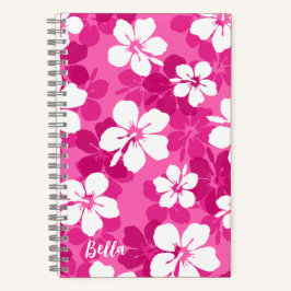 Cuaderno Tropical Red Violet White Hibiscus Flower Pattern