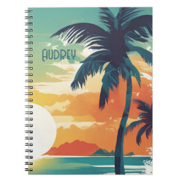 Cuaderno Tropical Sunset and Palm Tree Beach Aesthetic
