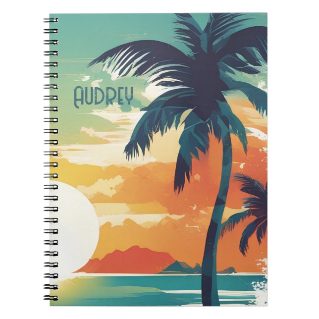 Cuaderno Tropical Sunset and Palm Tree Beach Aesthetic (Frente)