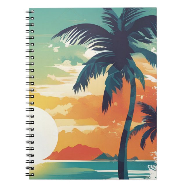 Cuaderno Tropical Sunset and Palm Tree Beach Aesthetic (Frente)