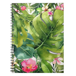 Cuaderno Tropicos Elegantes Hojas Verdes Floral Acuarela